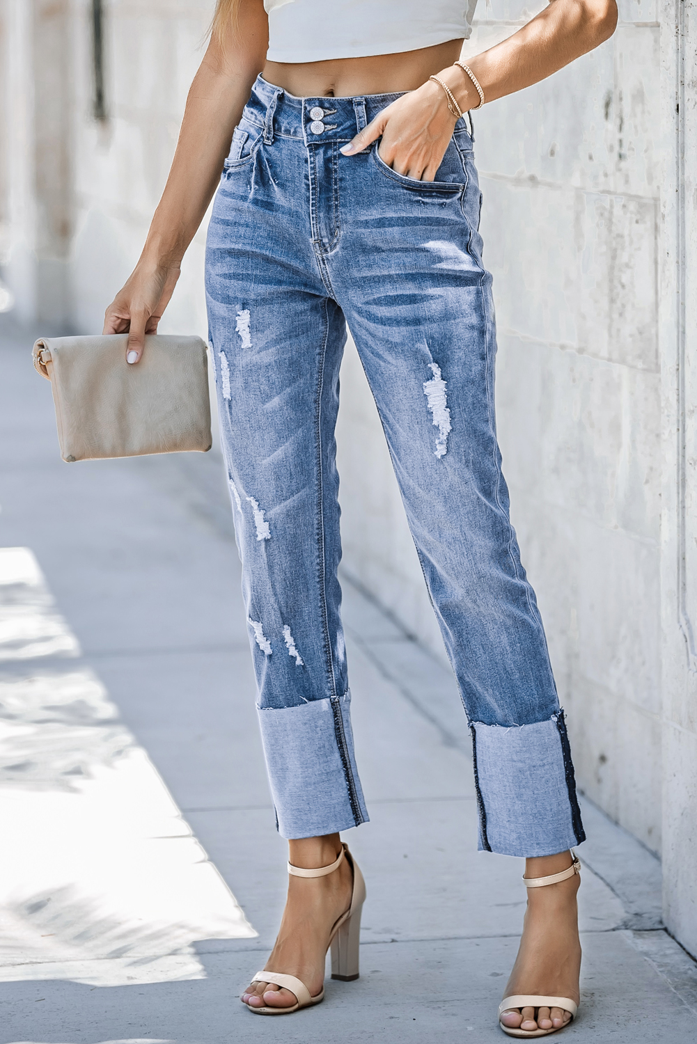 High Waist Distressed Straight Leg Jeans - loveforevers
