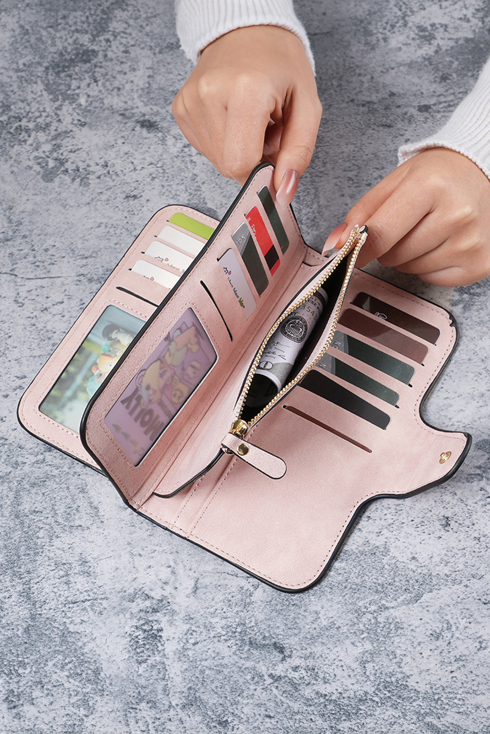 Pink PU Leather Multi-function Long Wallet - loveforevers