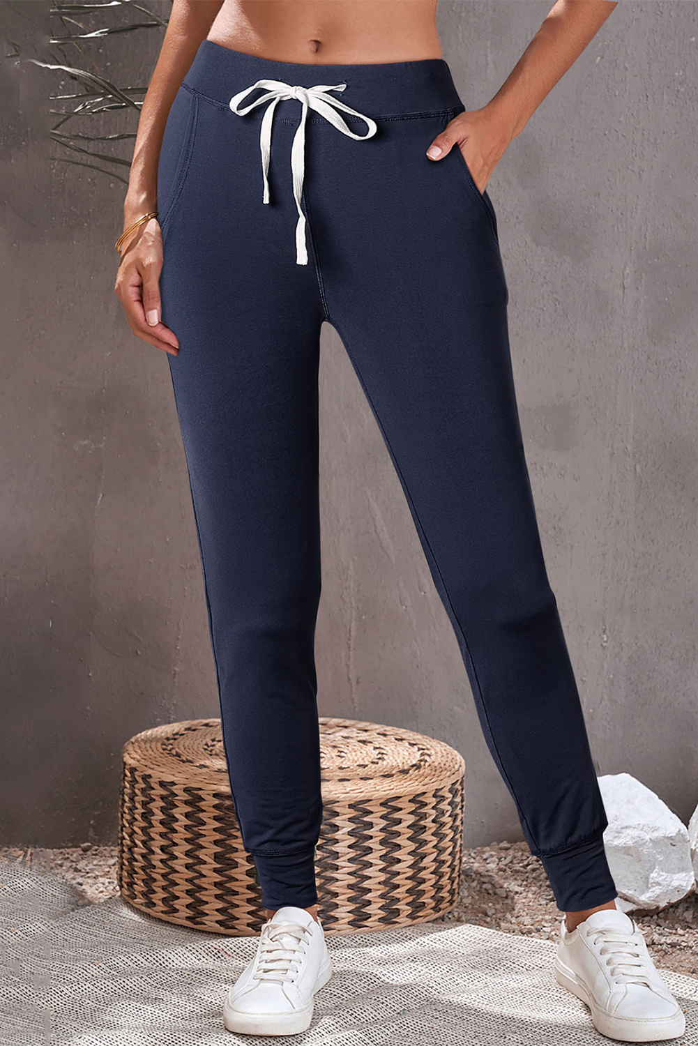 Black Drawstring Elastic Waistband Pocketed Joggers - loveforevers