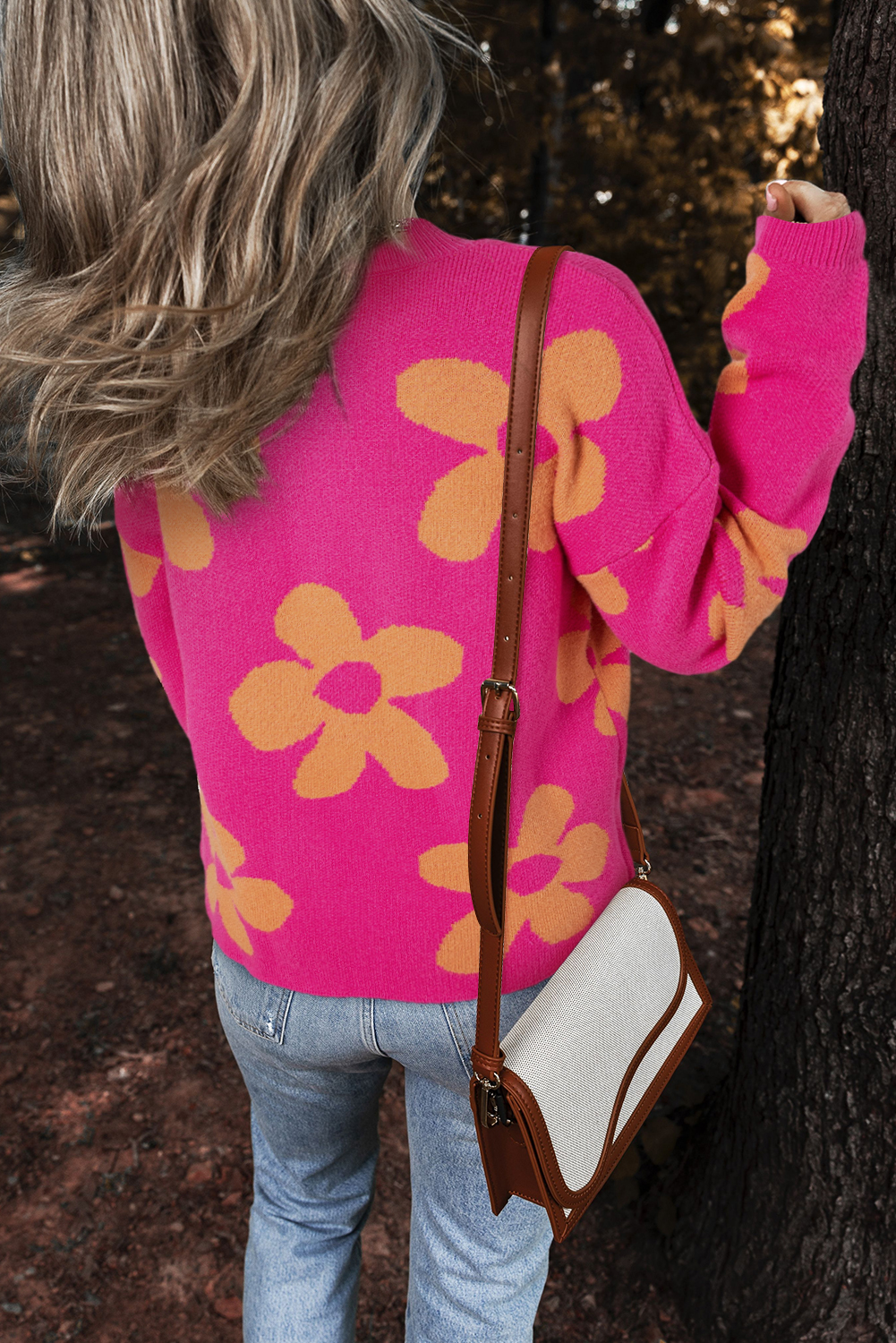 Rose Big Flower Pattern Mock Neck Long Sleeve Sweater - loveforevers