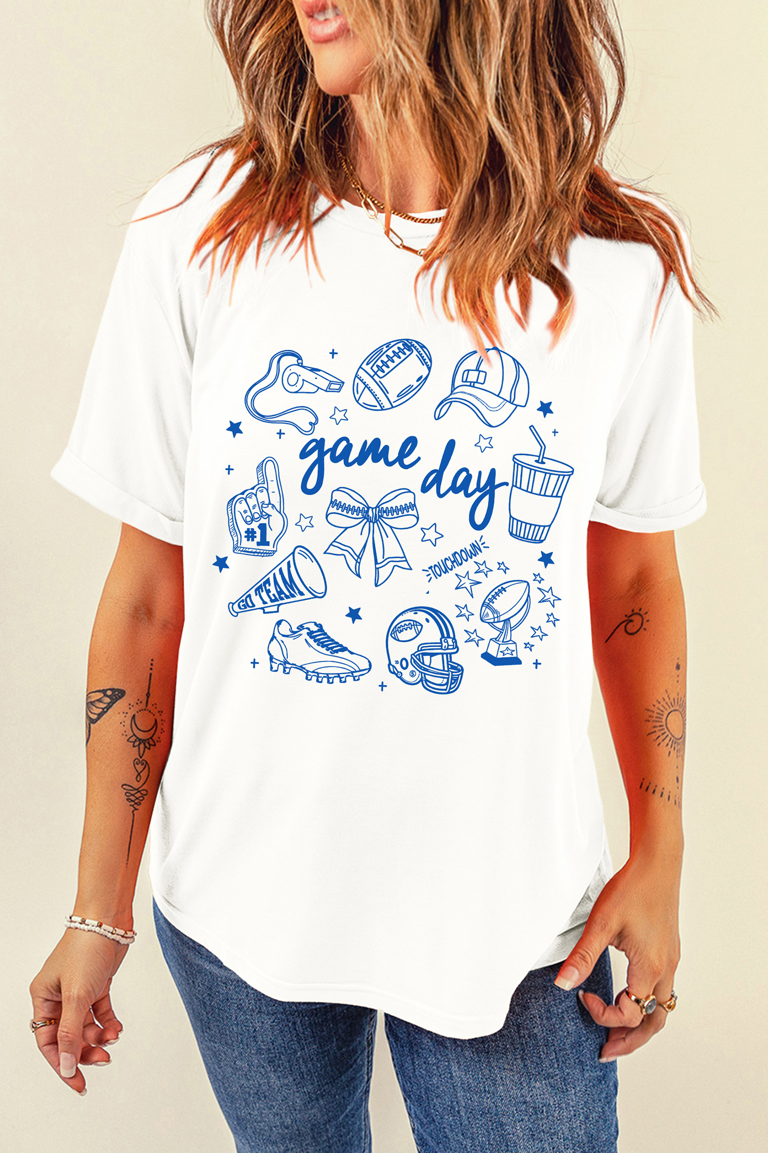White Game Day Doodle Printed T Shirt - loveforevers
