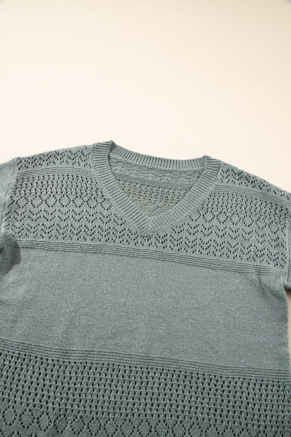 Sky Blue Eyelet Pattern Detail V Neck Drop Shoulder Sweater - loveforevers