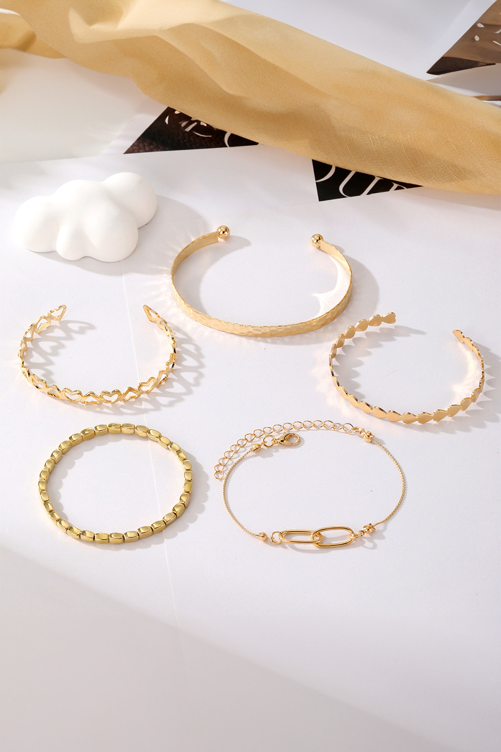 Gold Heart Plated Multi Layer Open Cuff Bracelet Set - loveforevers