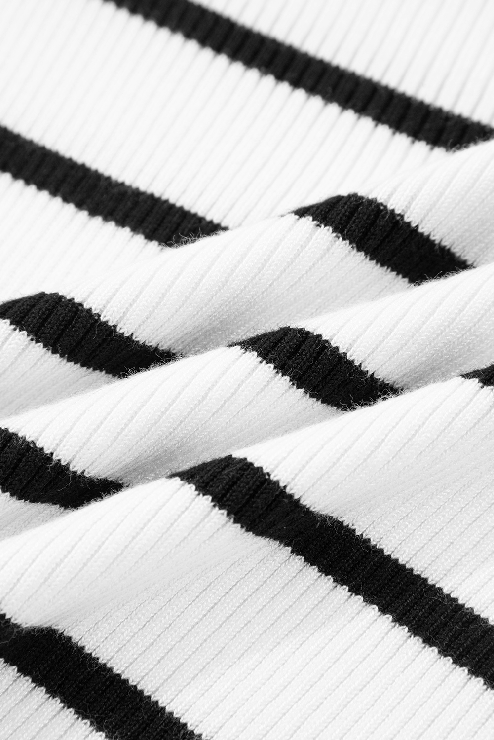 Black white Scalloped Trim U Neck Striped Ribbed Slim Sweater - loveforevers