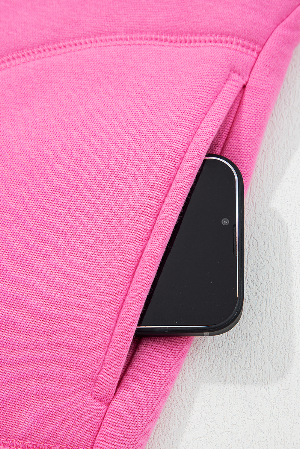 Bright Pink Half Button Stand Neck Drop Shoulder Sweatshirt - loveforevers