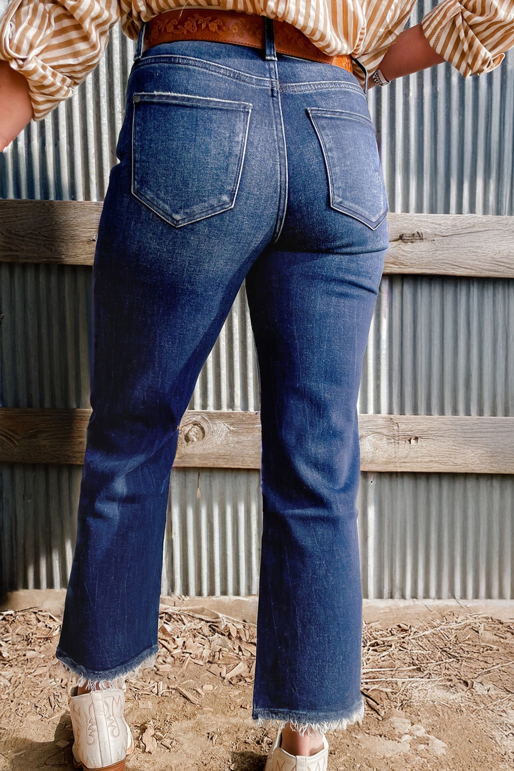 Sail Blue Turquoise Pattern Raw Edge Cropped High Waist Jeans - loveforevers