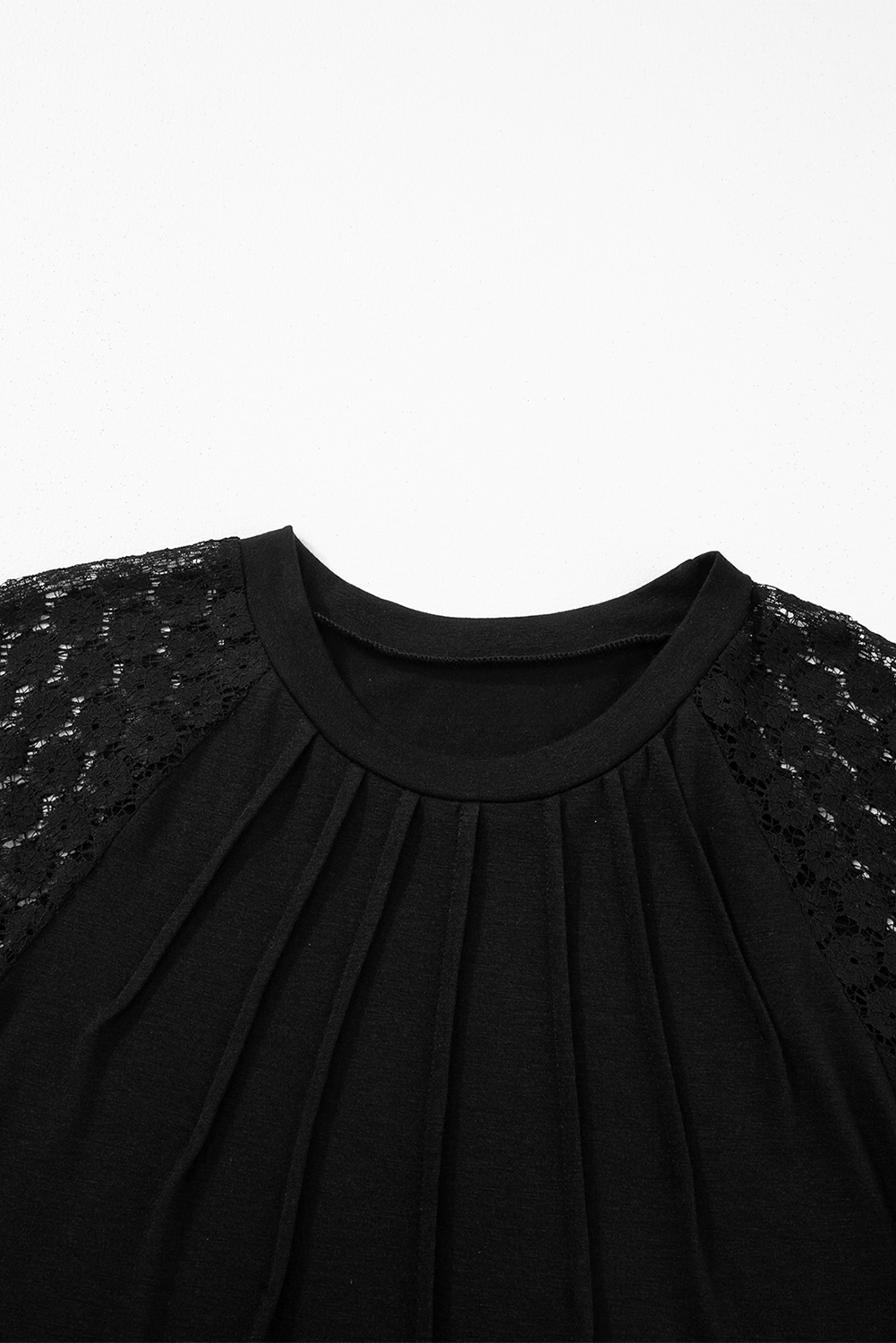 Navy Blue Contrast Lace Raglan Sleeve Pleated Detail Shift Dress - loveforevers