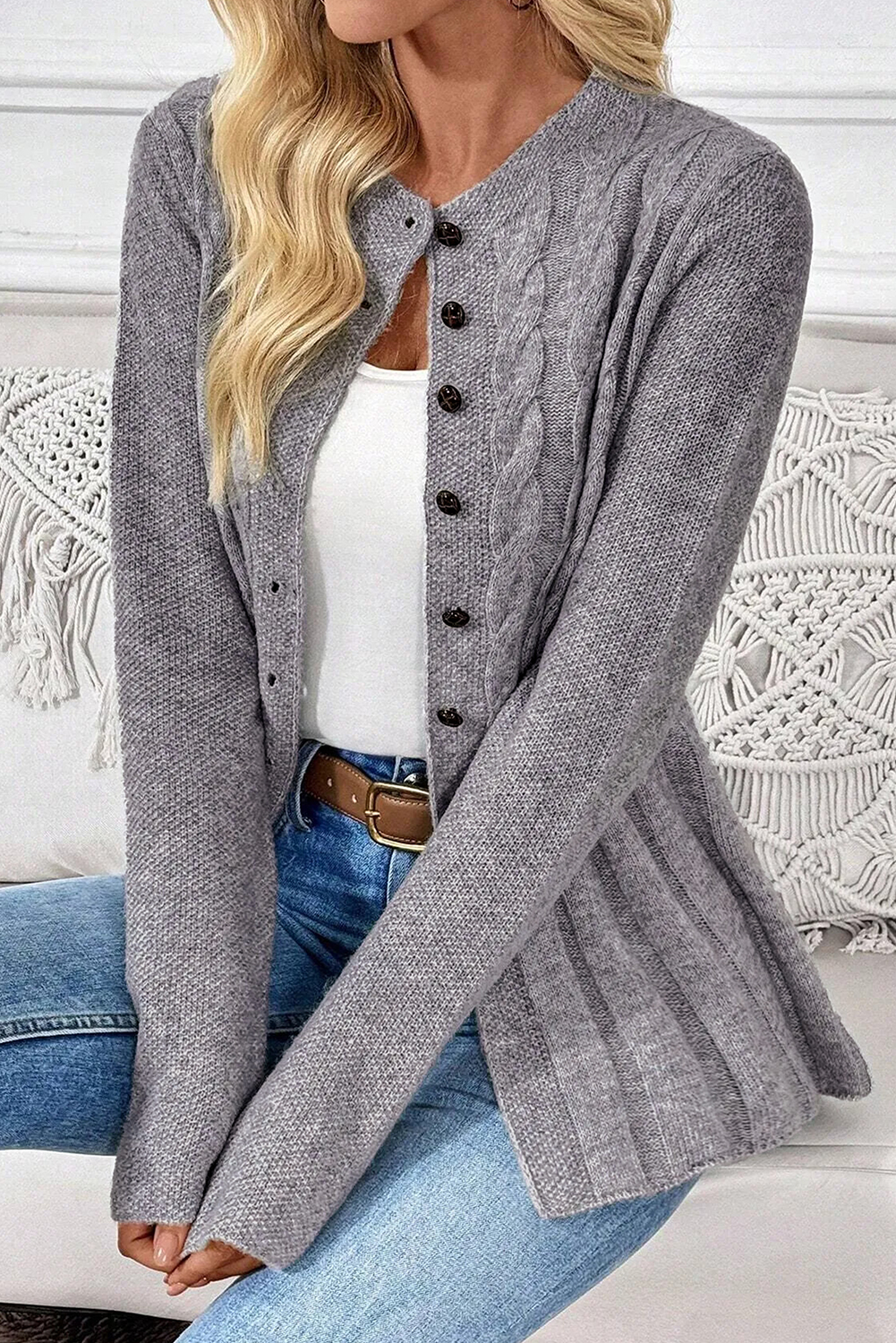 High Cable Knit Cardigan Sweater - loveforevers