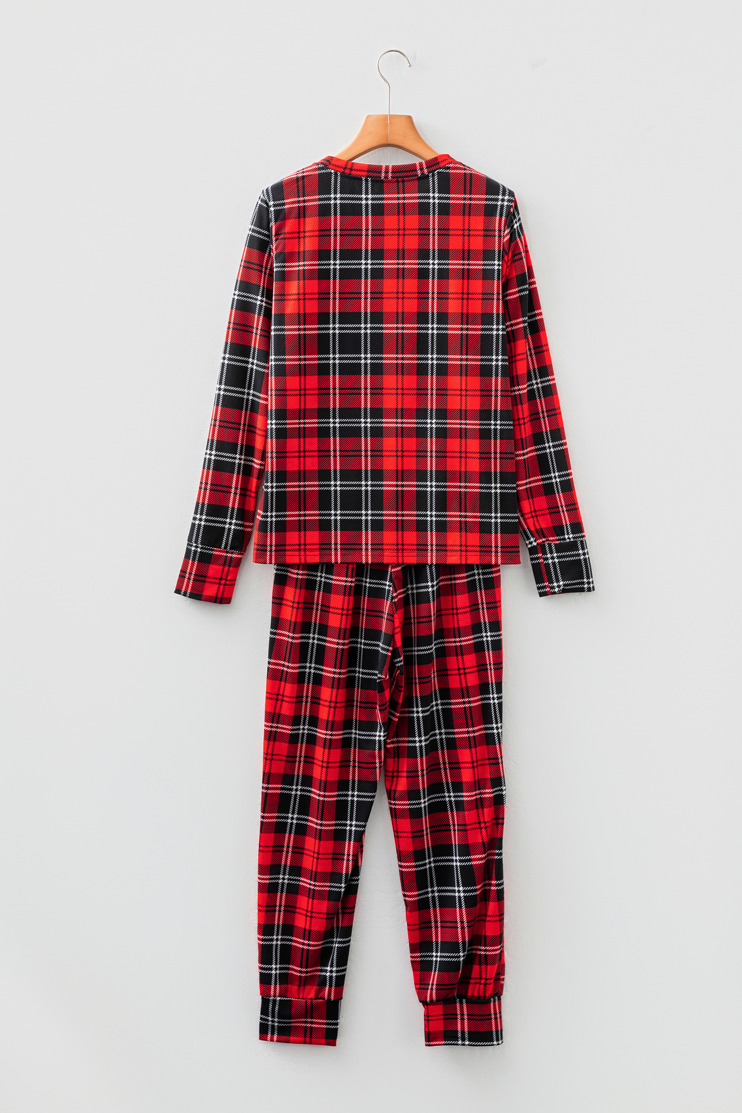 Red Festive Plaid Print Round Neck Long Sleeve and Pants 2 Piece Lounge Set - loveforevers