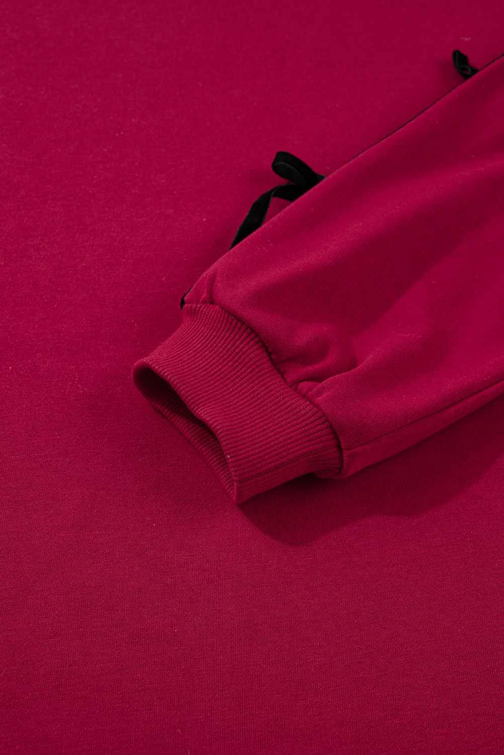 Racing Red Contrast Striped Bow Detail Drop Shoulder Sweatshirt Dress with Pockets - loveforevers