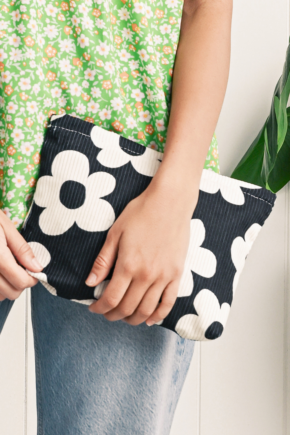 Red Flower Printed Rib Textured Cosmetic Bag - loveforevers