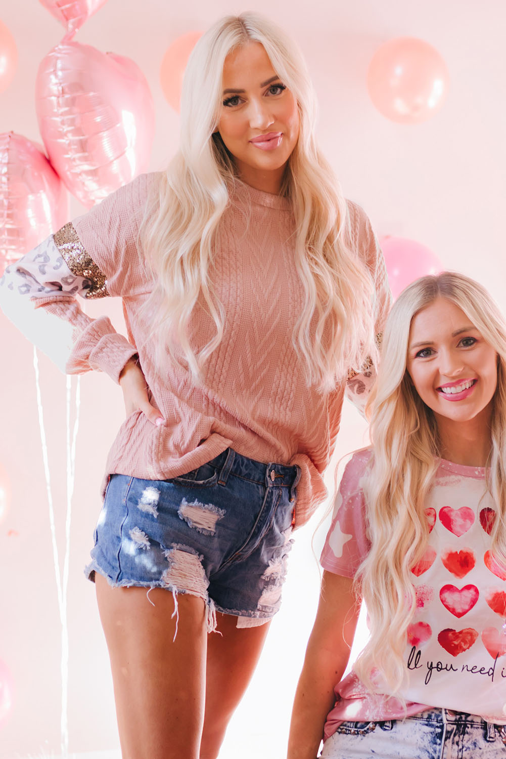 Pink Leopard Sequin Splicing Sleeves Textured Knit Top - loveforevers