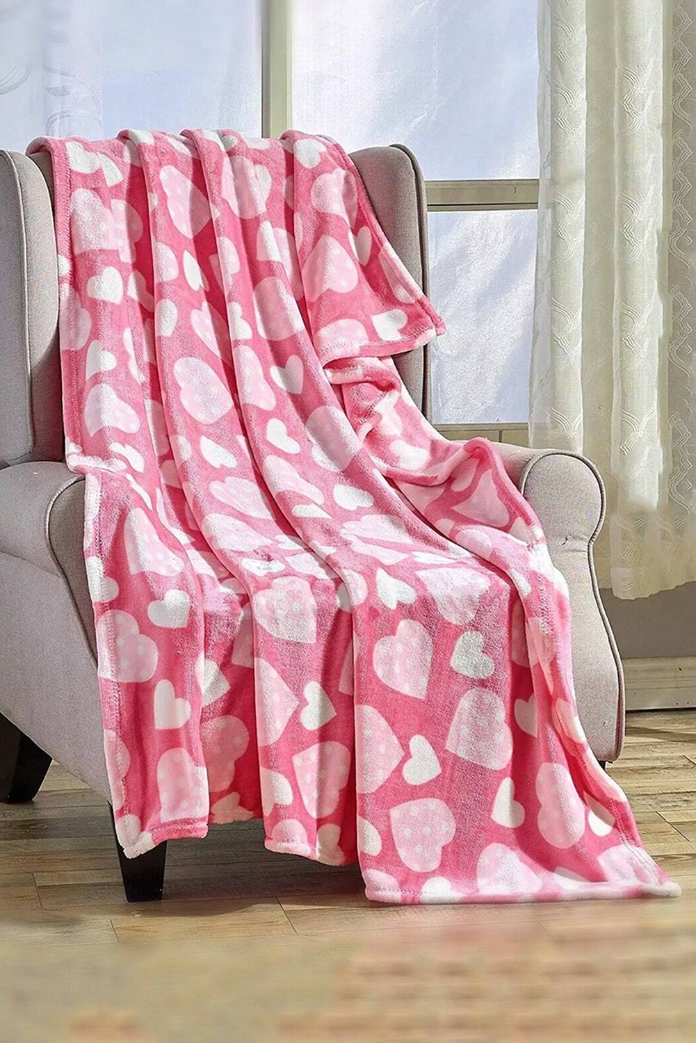 Peach Blossom Valentines Vibe Heart Print Soft Flannel Large Blanket - loveforevers