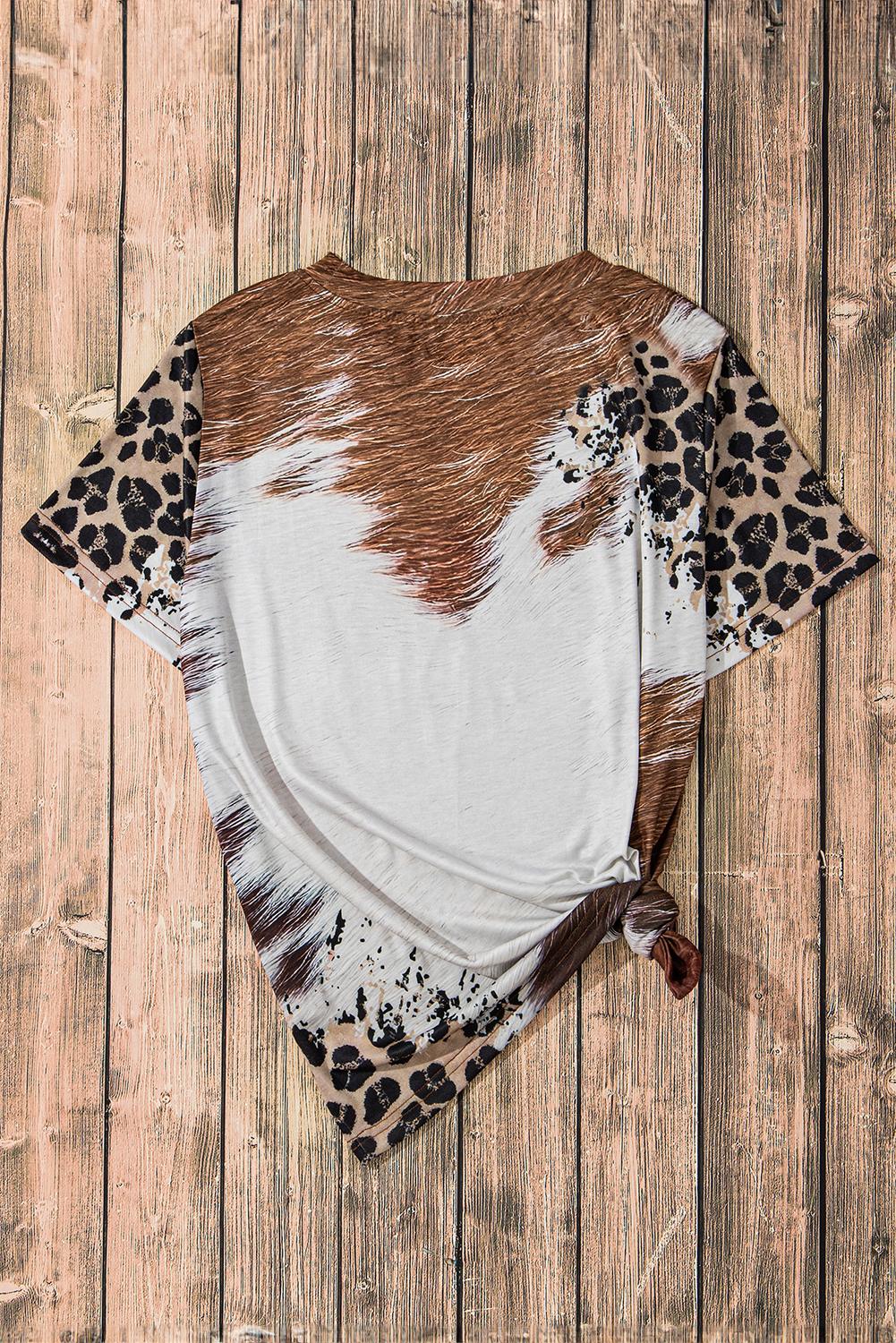 Chestnut Western Leopard Bleached Print Crew Neck T Shirt - loveforevers