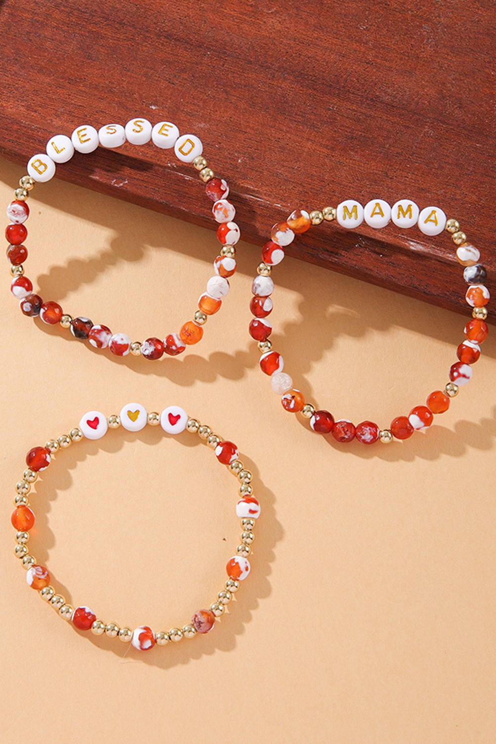 Gold MAMA Beaded Triple Layer Bracelet Set - loveforevers