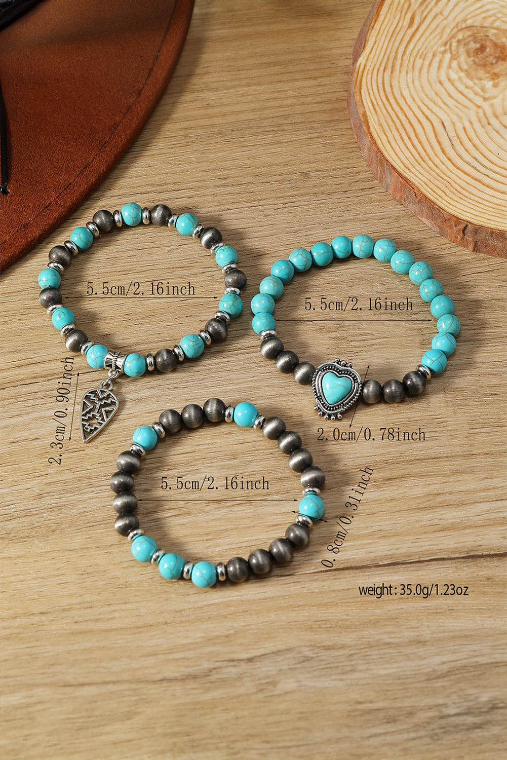 Turquoise 3pcs Turquoise Matching Stone Stretch Bracelet Set - loveforevers