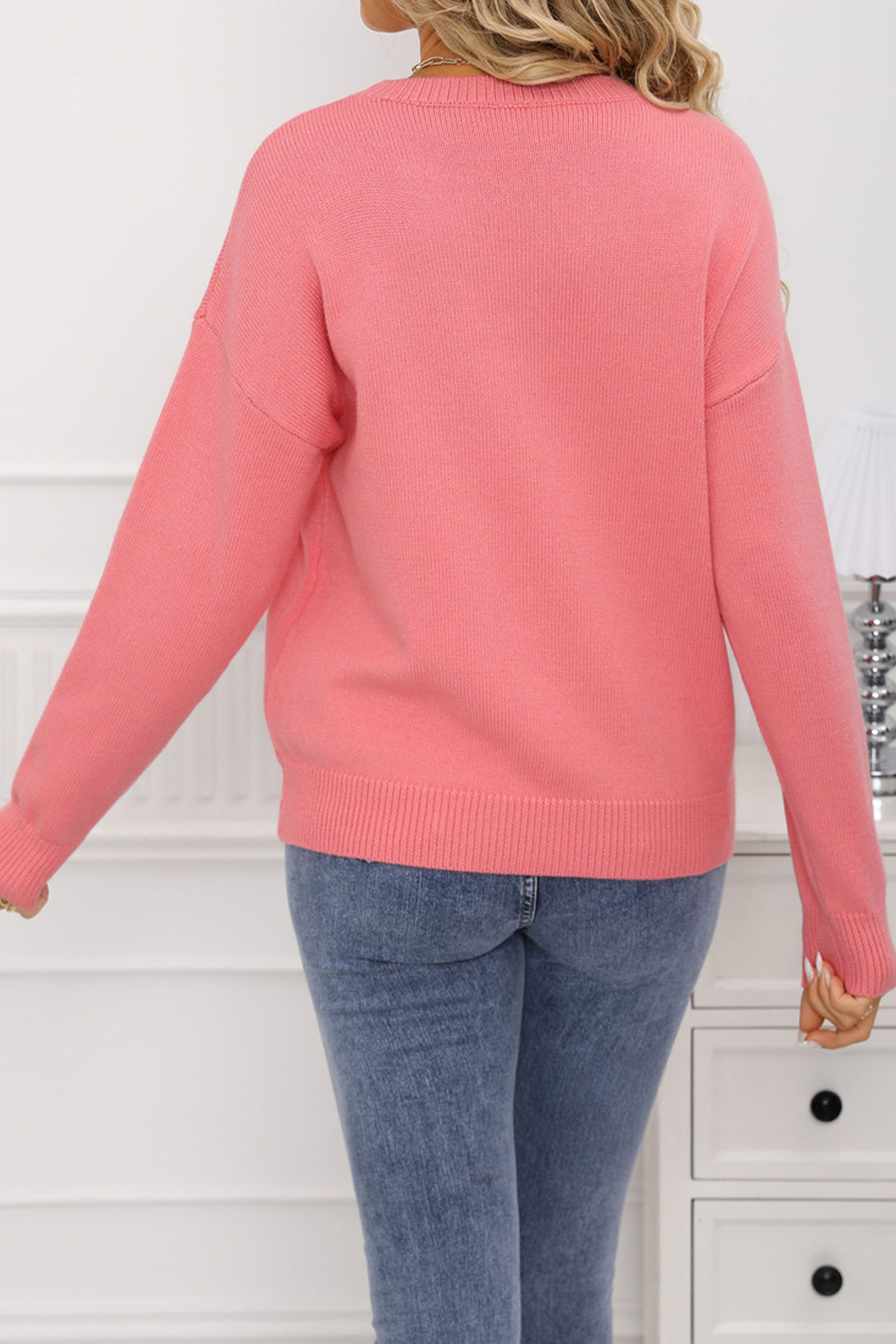 White Heart Bow Graphic Valentine Sweater - loveforevers