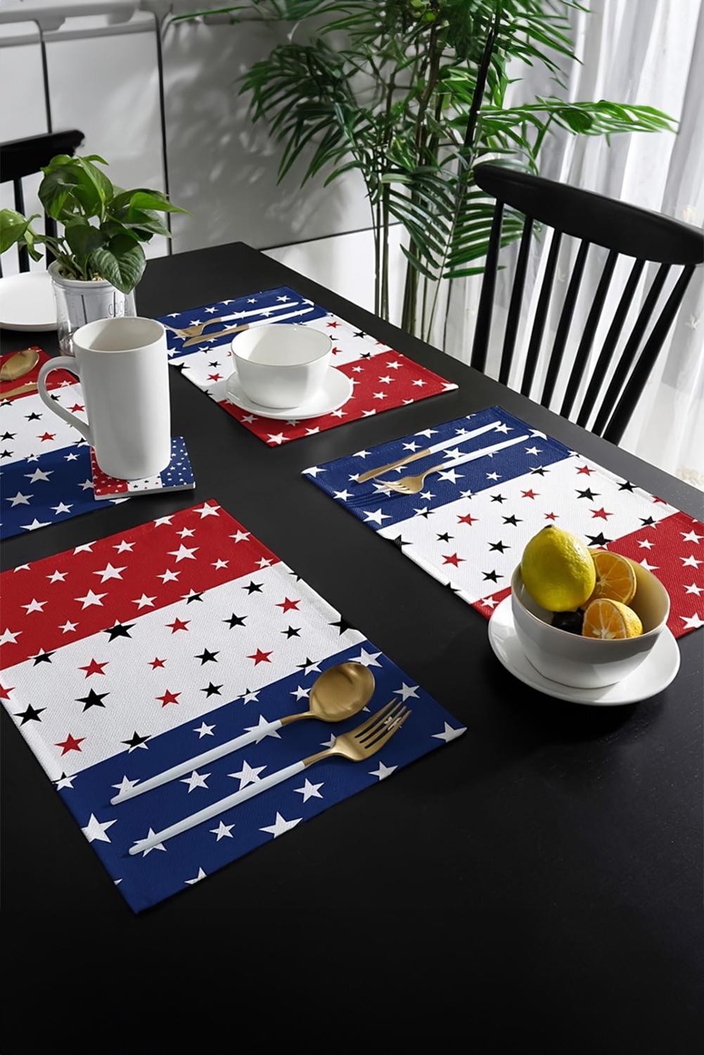 Dark Blue American Flag Star Print Reusable Placemat - loveforevers