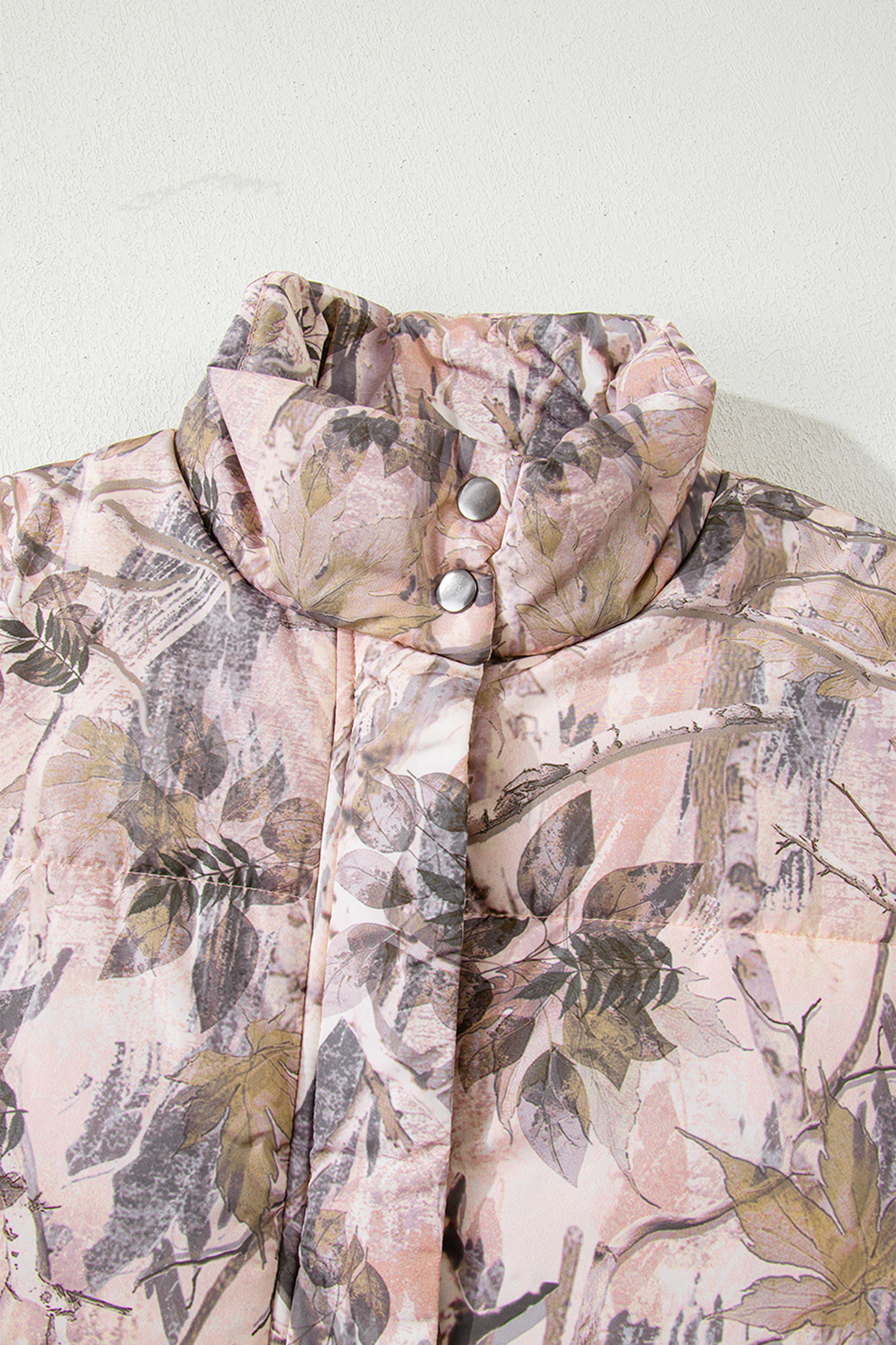 Brown Camo Leaf Print Winter Puffer Vest - loveforevers