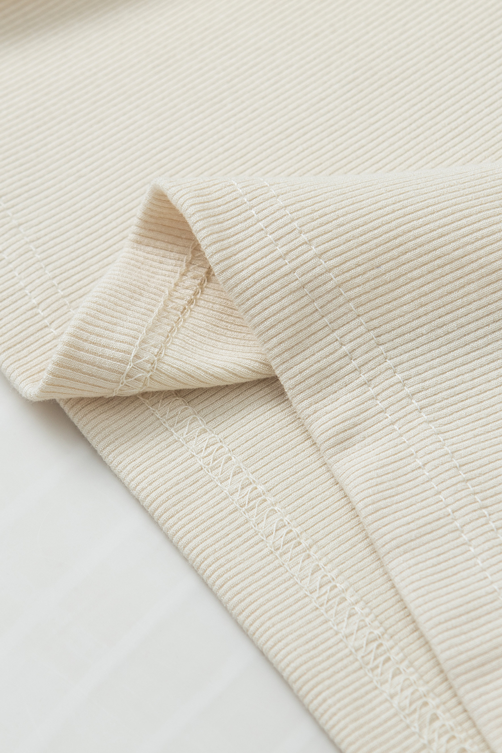 Beige Ruffle Flutter Sleeve High Neck Ribbed Blouse - loveforevers