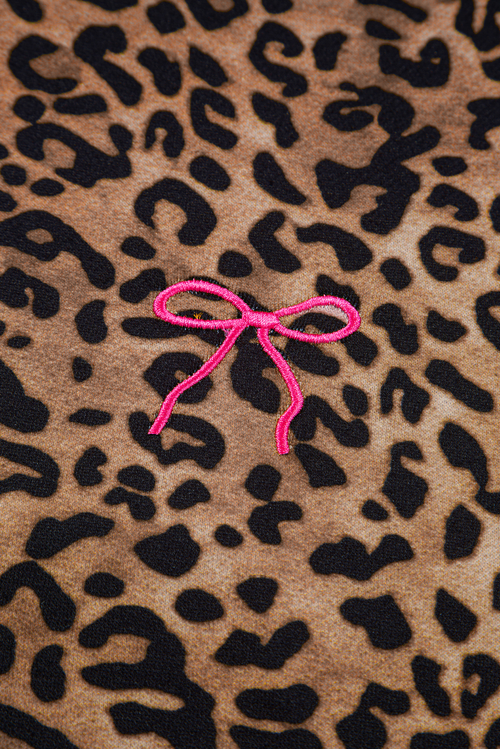 Coffee Leopard Print Contrast Trim Long Sleeve Top and Pants Set - loveforevers