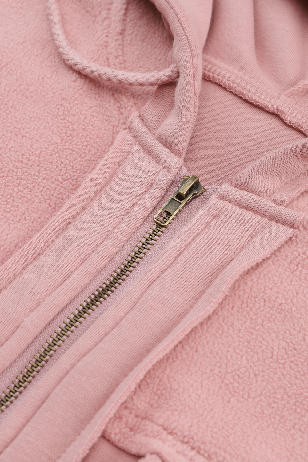 Pink Flap Pocket Drawstring Hood Zip Up Jacket - loveforevers