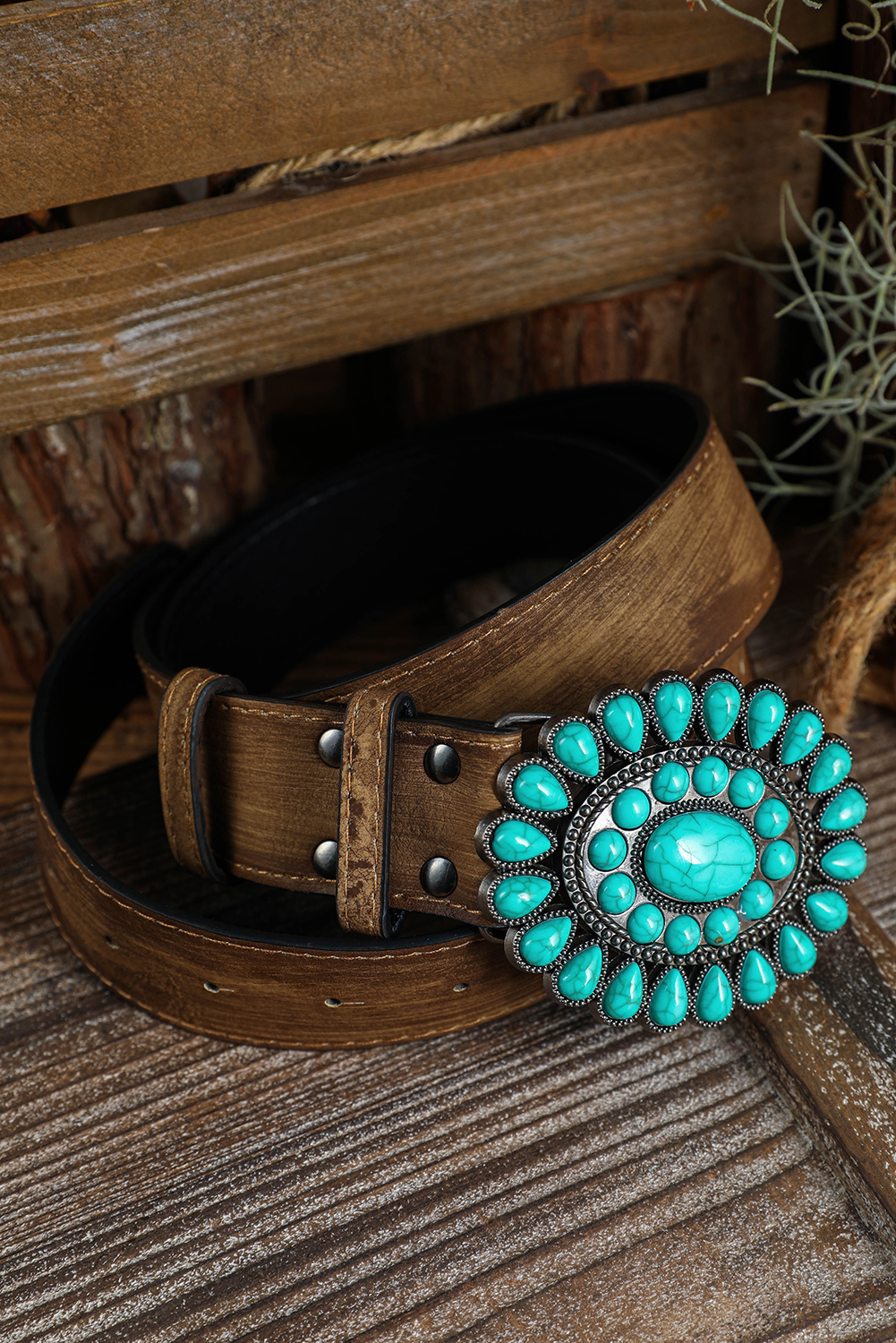 Light Blue Western Turquoise Decor Retro Wide Belt - loveforevers