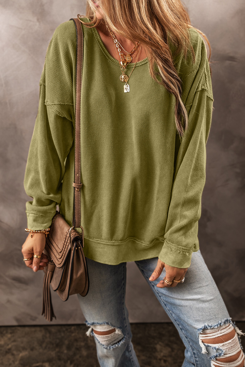Jungle Green Textured Seamed Drop Sleeve Sweatshirt - loveforevers