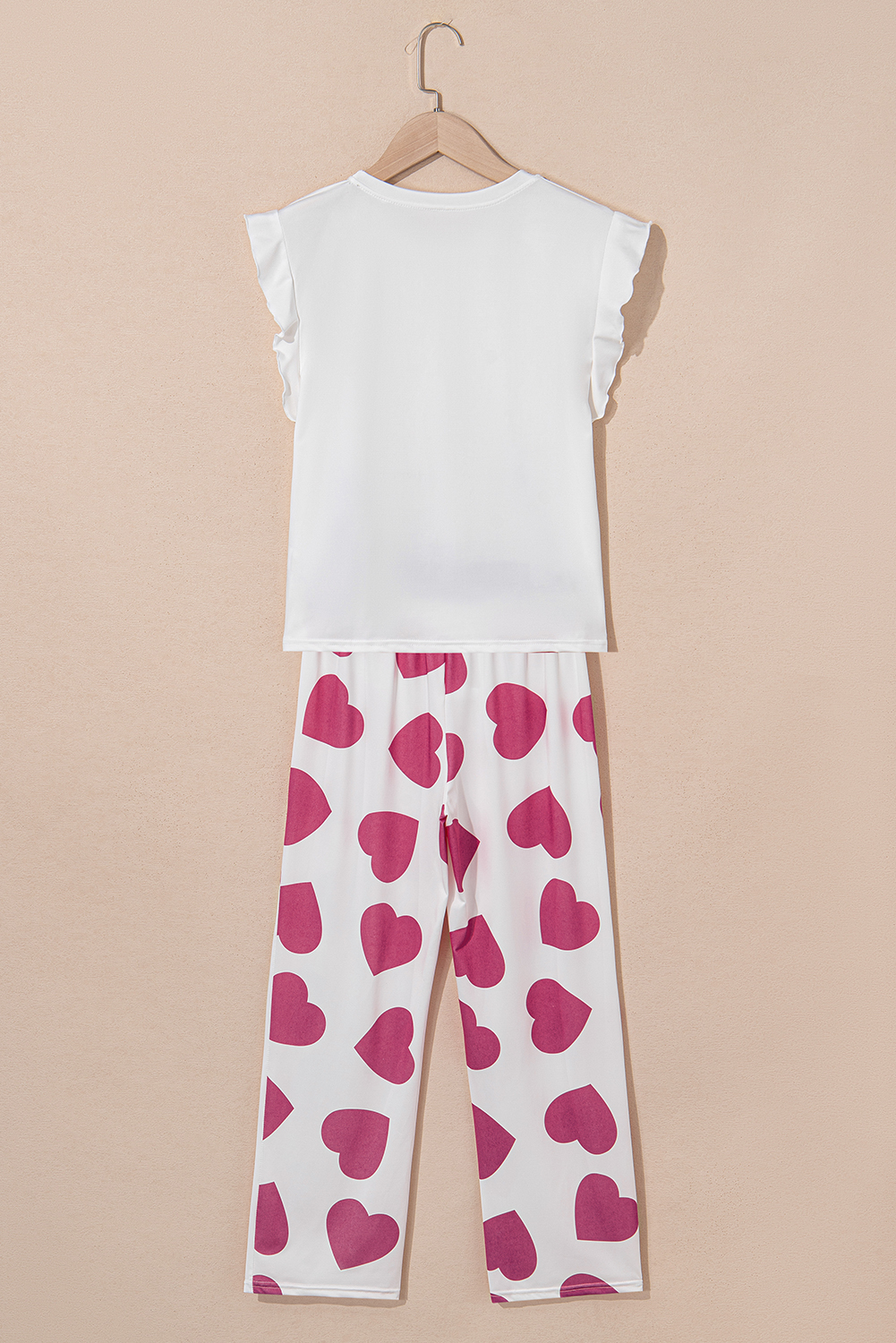 Pink Ruffled Tank Top And Heart Print Pants Lounge Set - loveforevers