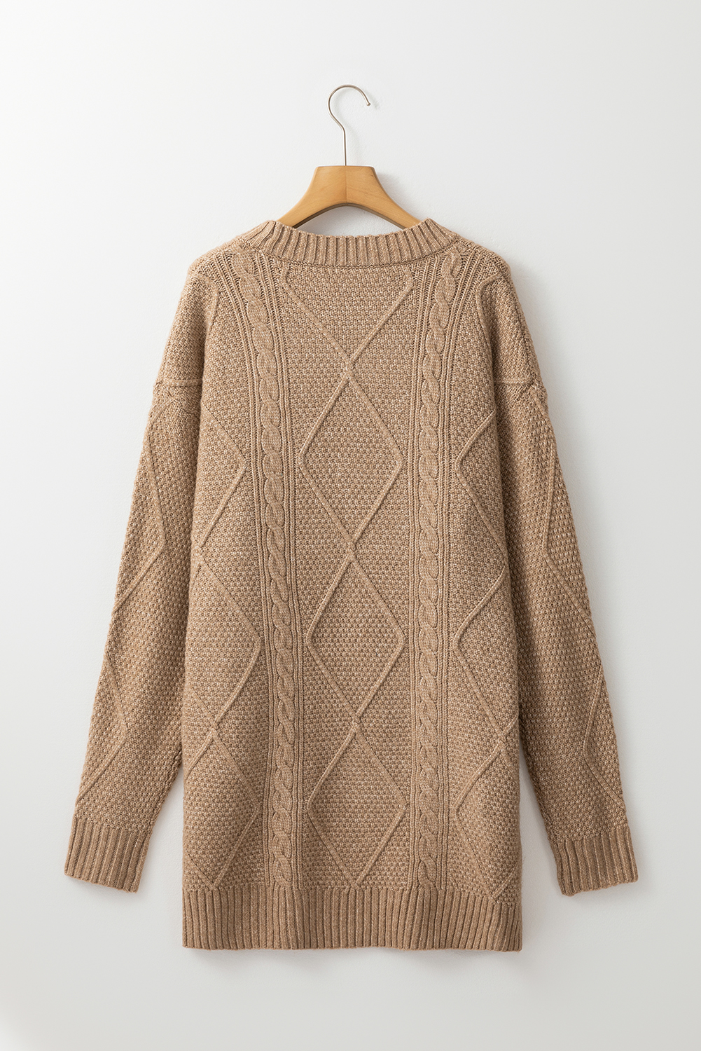 Parchment Cable Knit Drop Shoulder Loose Fit Sweater Dress - loveforevers