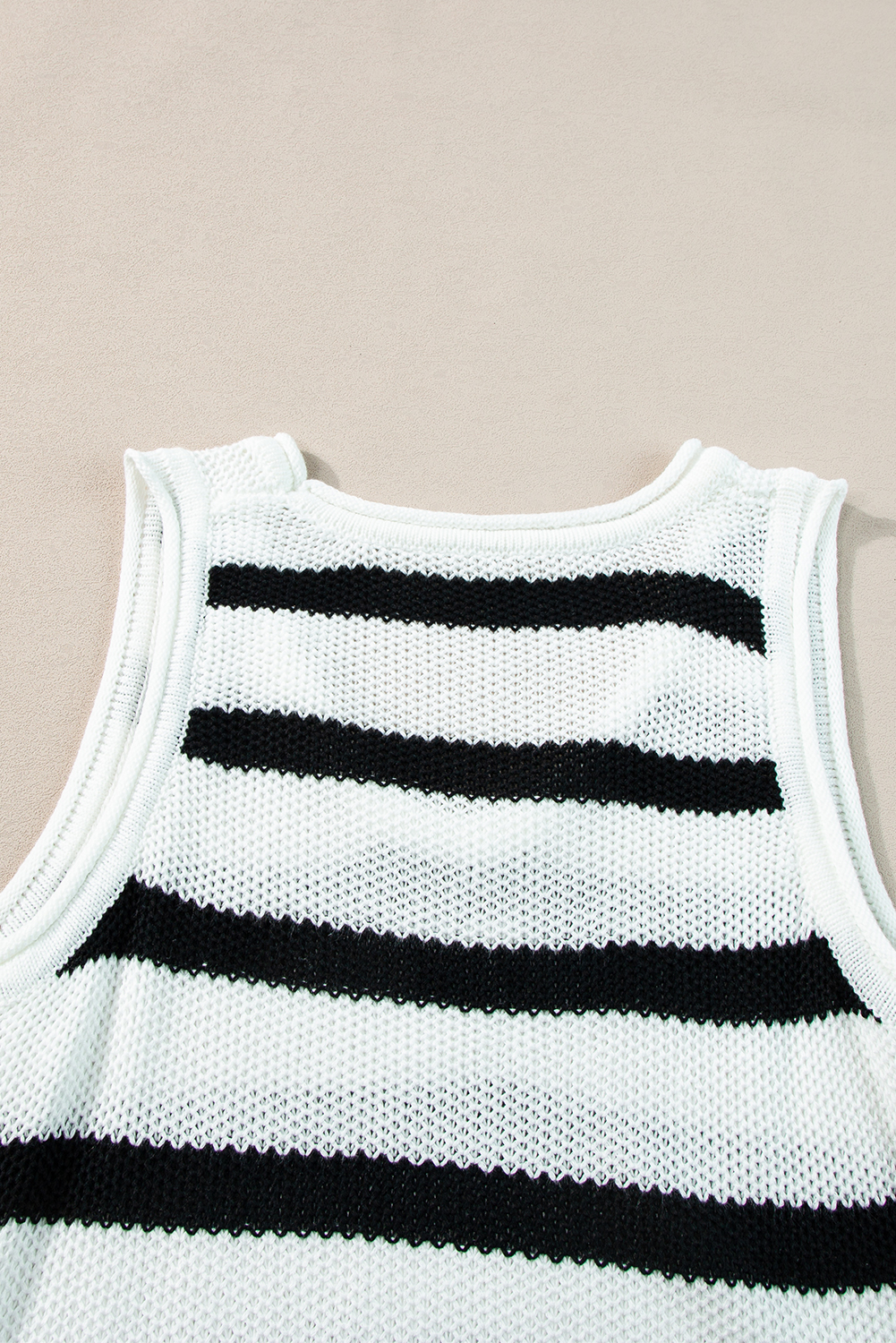 Beige Stripe Loose Knit Fringe Tank Top - loveforevers