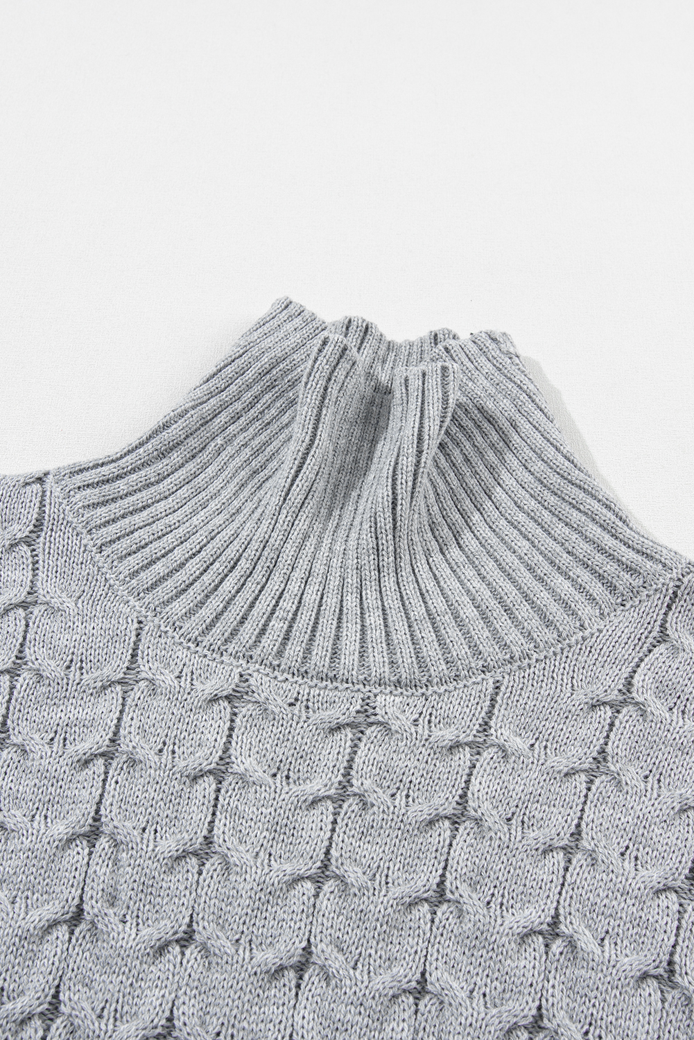 Medium Grey Cable Knit Turtleneck Batwing Sleeve Sweater - loveforevers