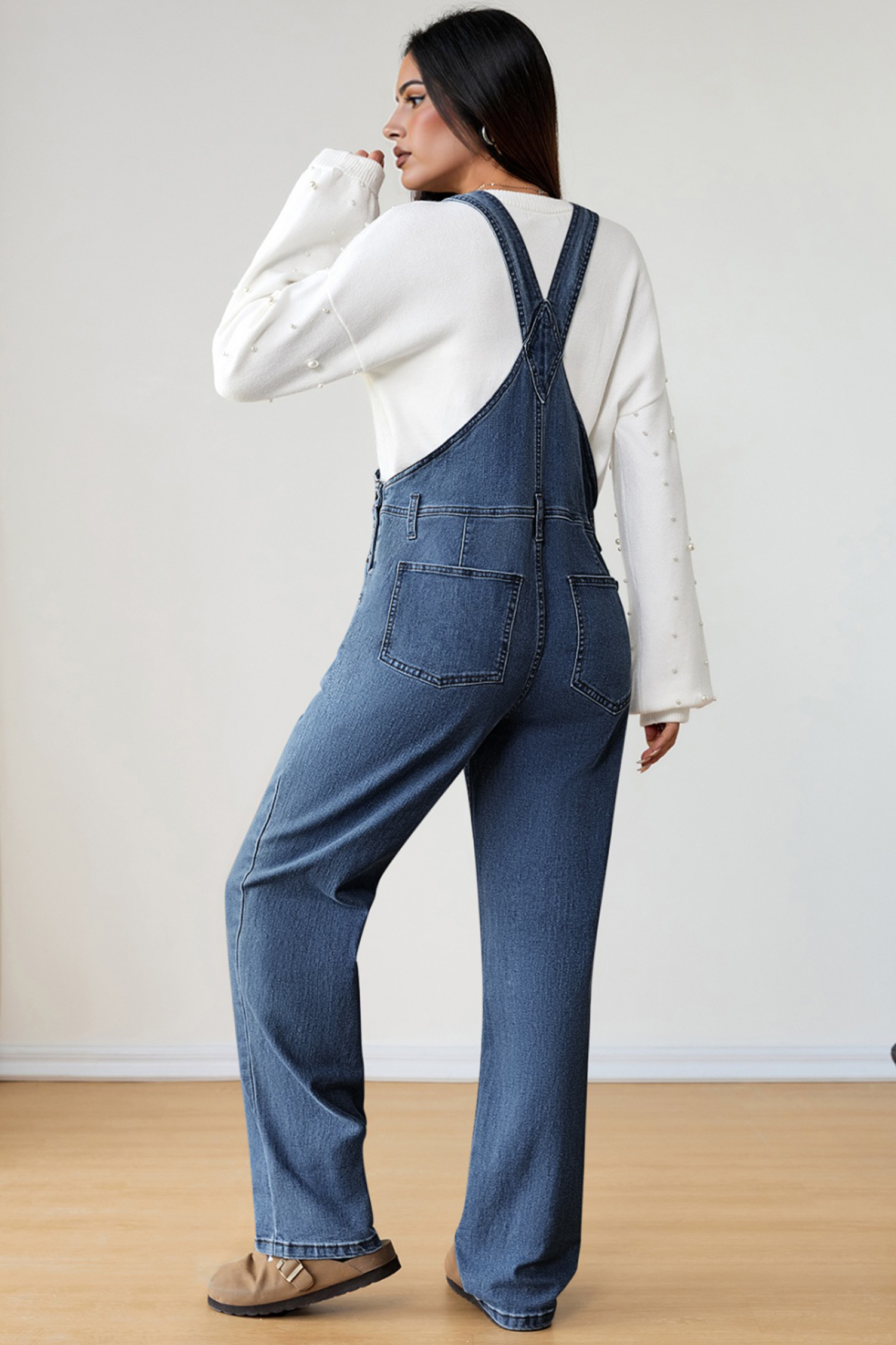 Light Blue Retro Bib Pocket Buckle Straps Casual Denim Jumpsuit - loveforevers