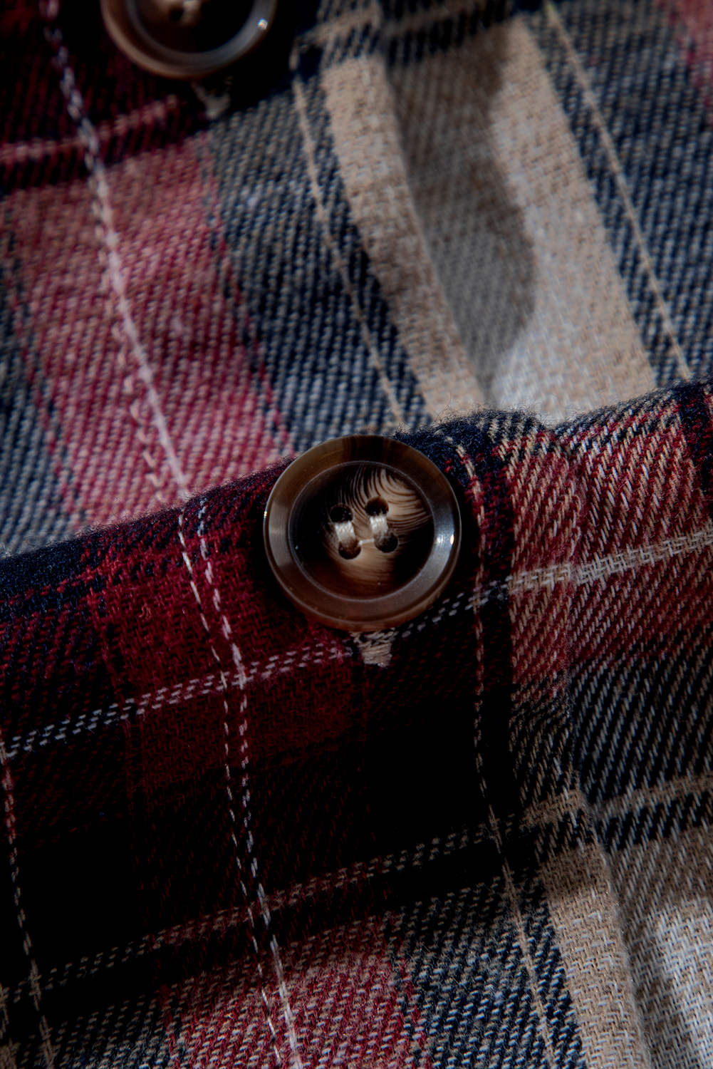 Red Plaid Print Chest Pocket Buttoned Hooded Shacket - loveforevers