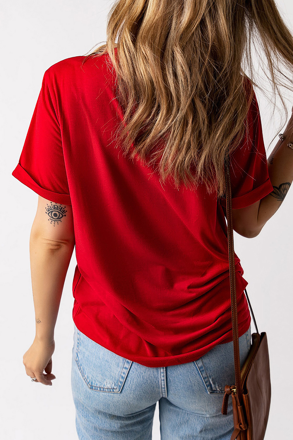 Red Leopard Striped Heart Shaped Print Crew Neck T Shirt - loveforevers