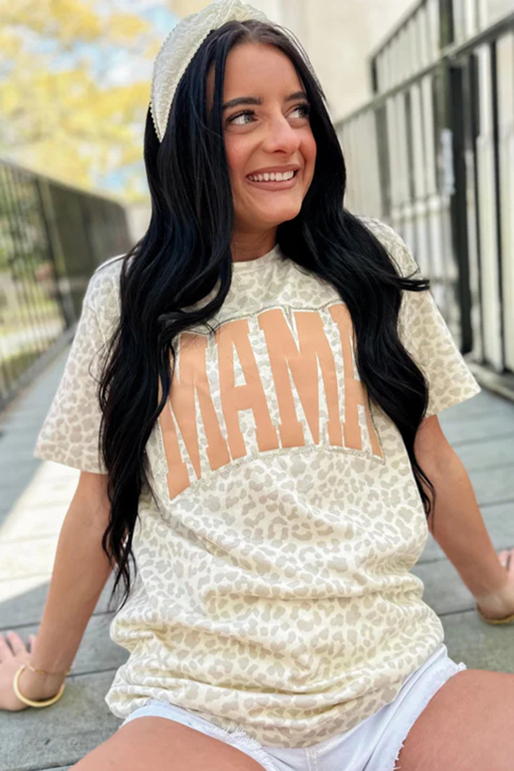 Yellow MAMA Letter Graphic Leopard Loose Tee - loveforevers