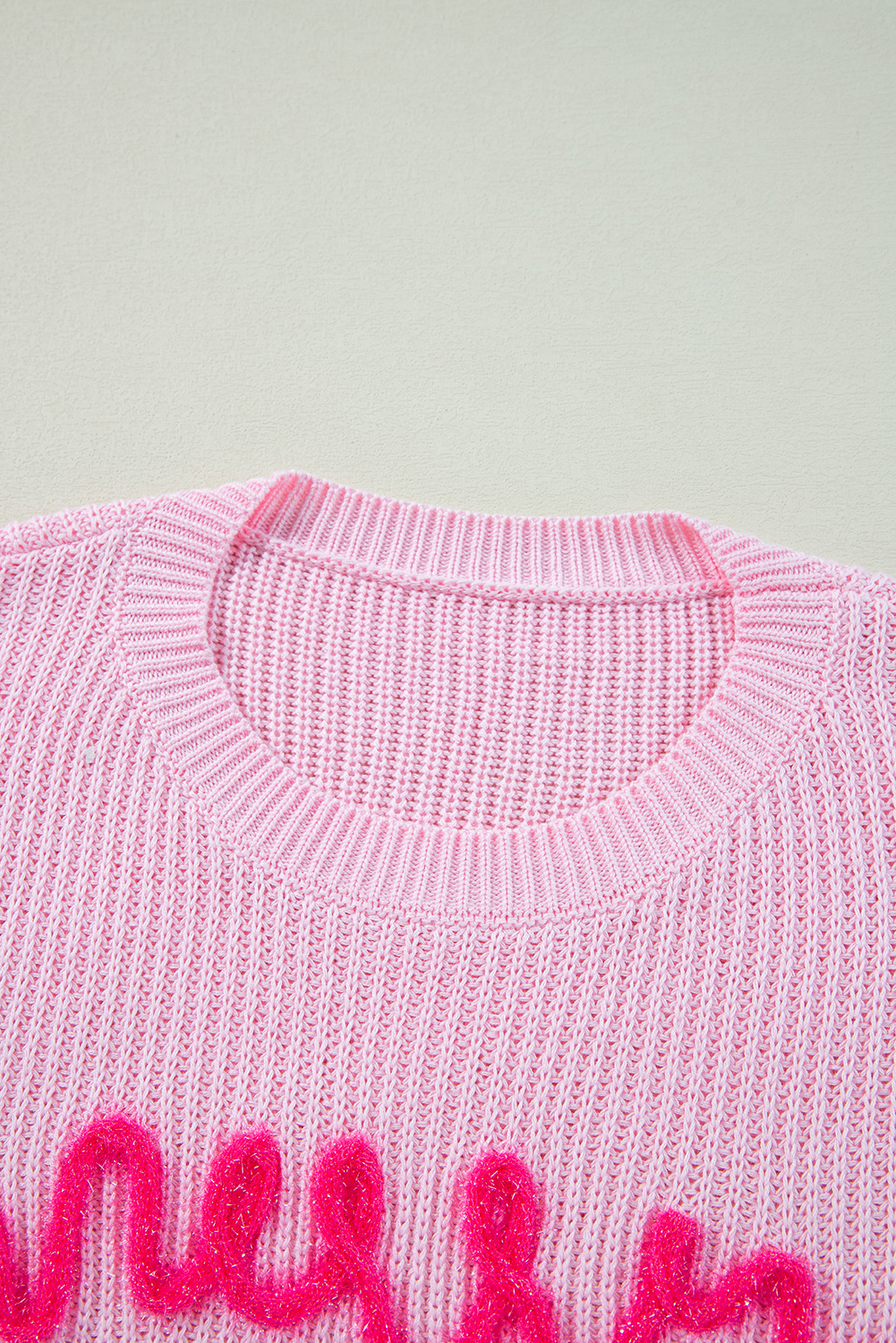 Pink Merry & Bright Pop Up Letter Waffle Knit Sweater - loveforevers