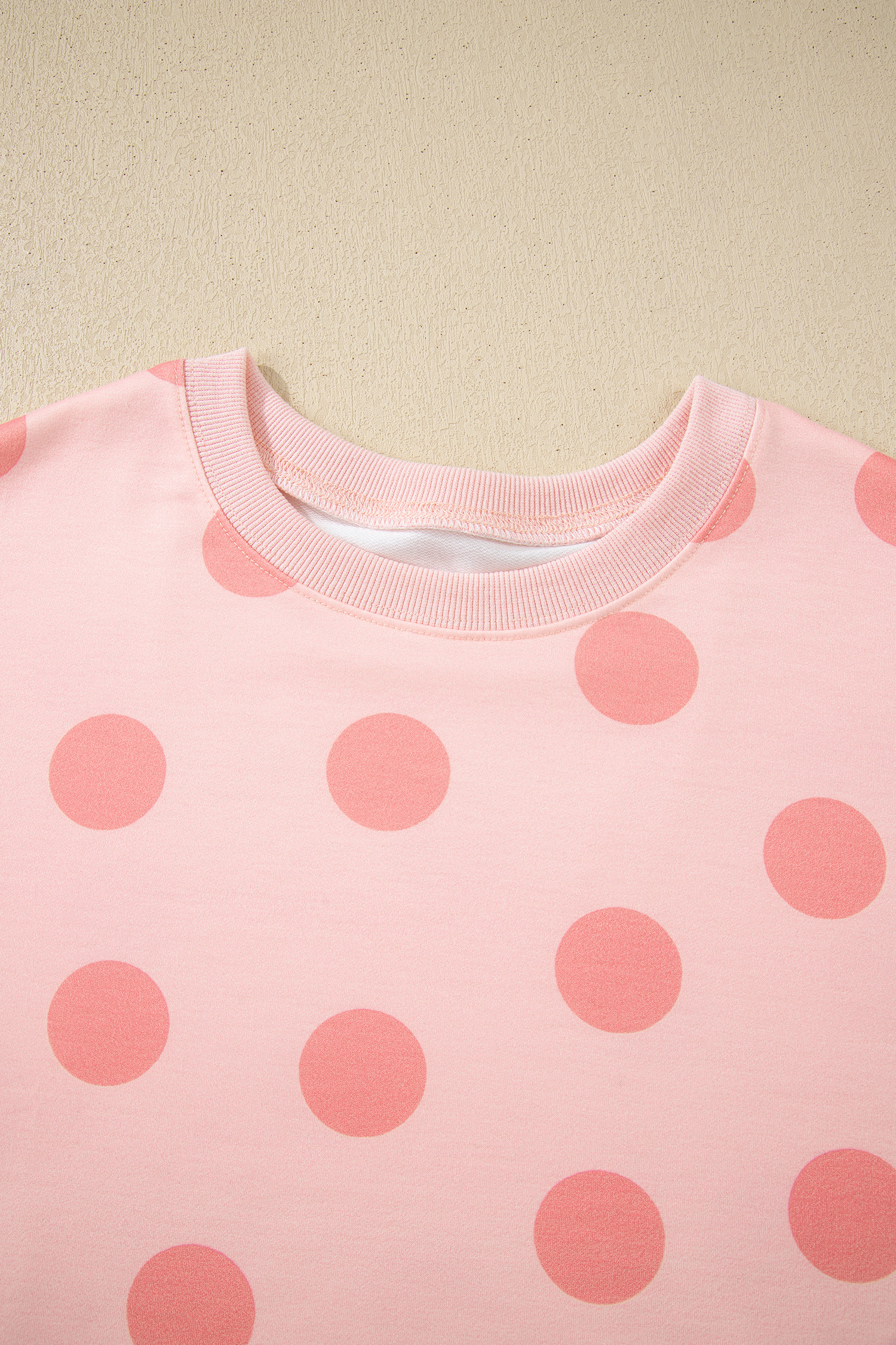 Beige Polka Dot Print Drop Shoulder Pullover Drawstring Jogger Pant Set - loveforevers