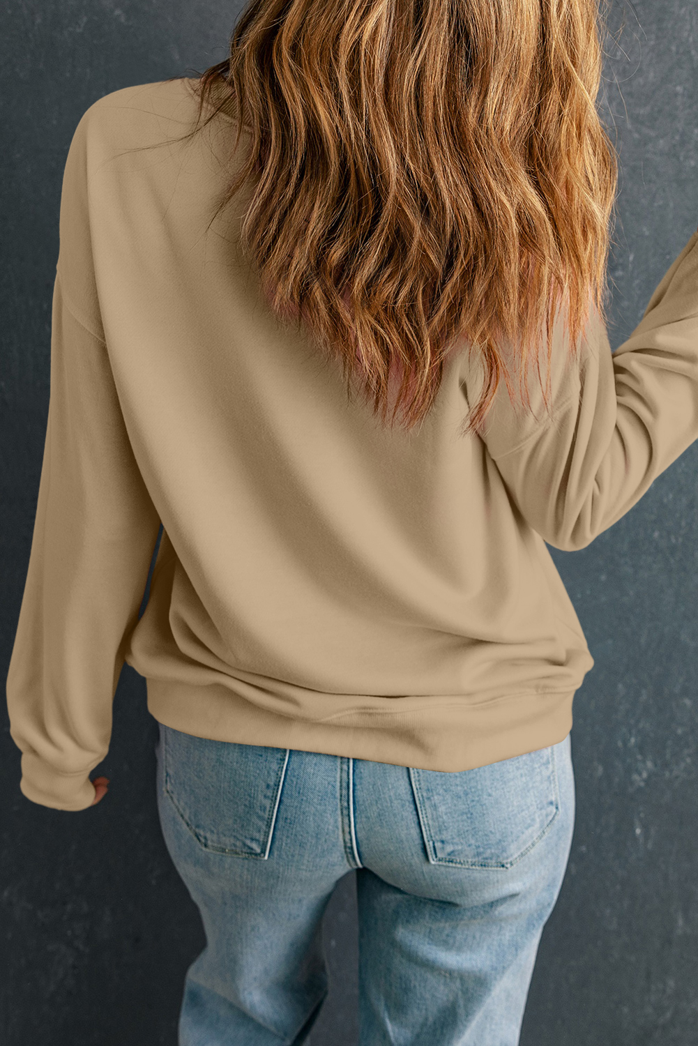 Khaki Thankful Repeated Print Drop Shoulder Casual Sweatshirt - loveforevers