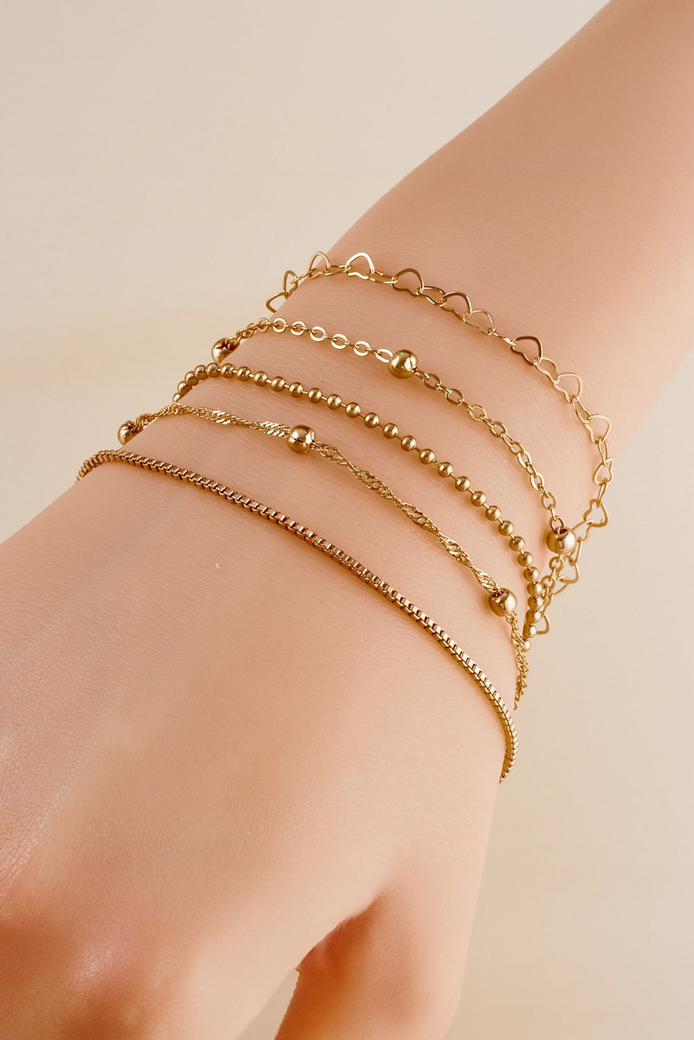 Gold Multi Layered Heart Shape Plate Chain Bracelet - loveforevers