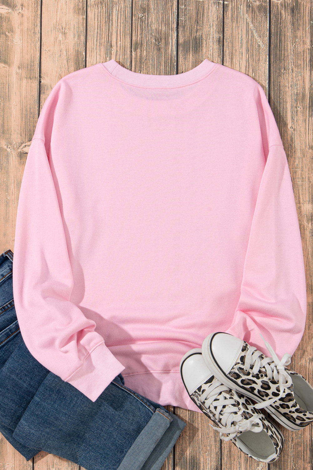 Pink Leopard Bowknot Printed Crewneck Pullover Sweatshirt - loveforevers