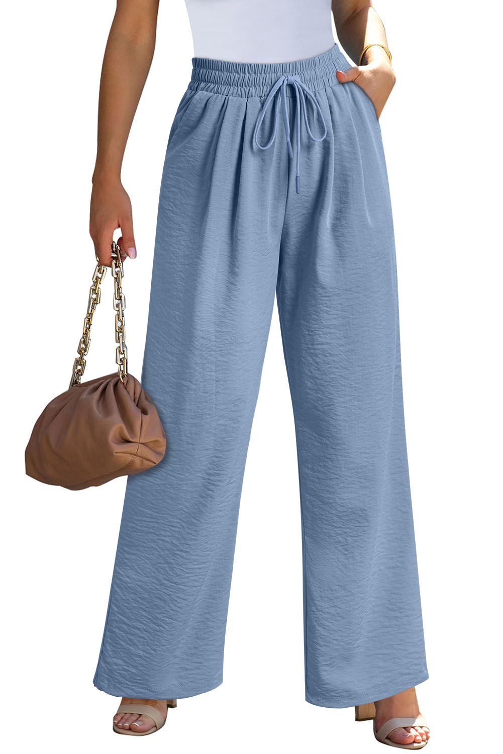 Myosotis Drawstring Elastic Waistband Pleated Loose Pants - loveforevers