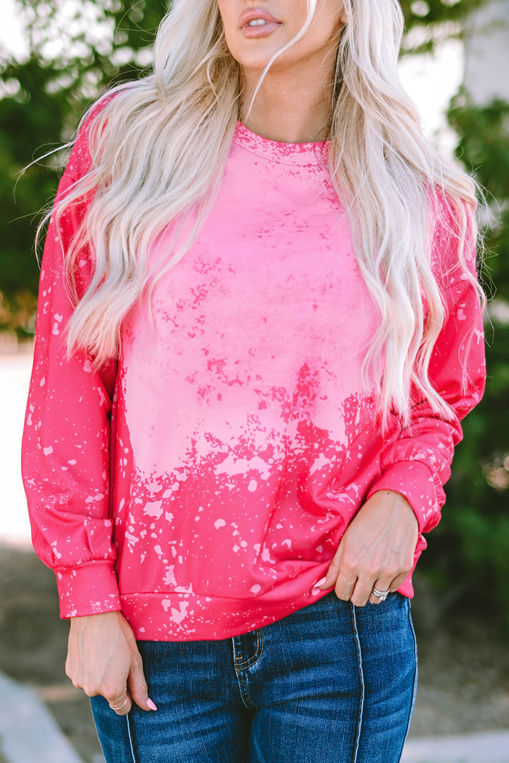 Rose Tie Dye Long Sleeve Pullover Sweatshirt - loveforevers