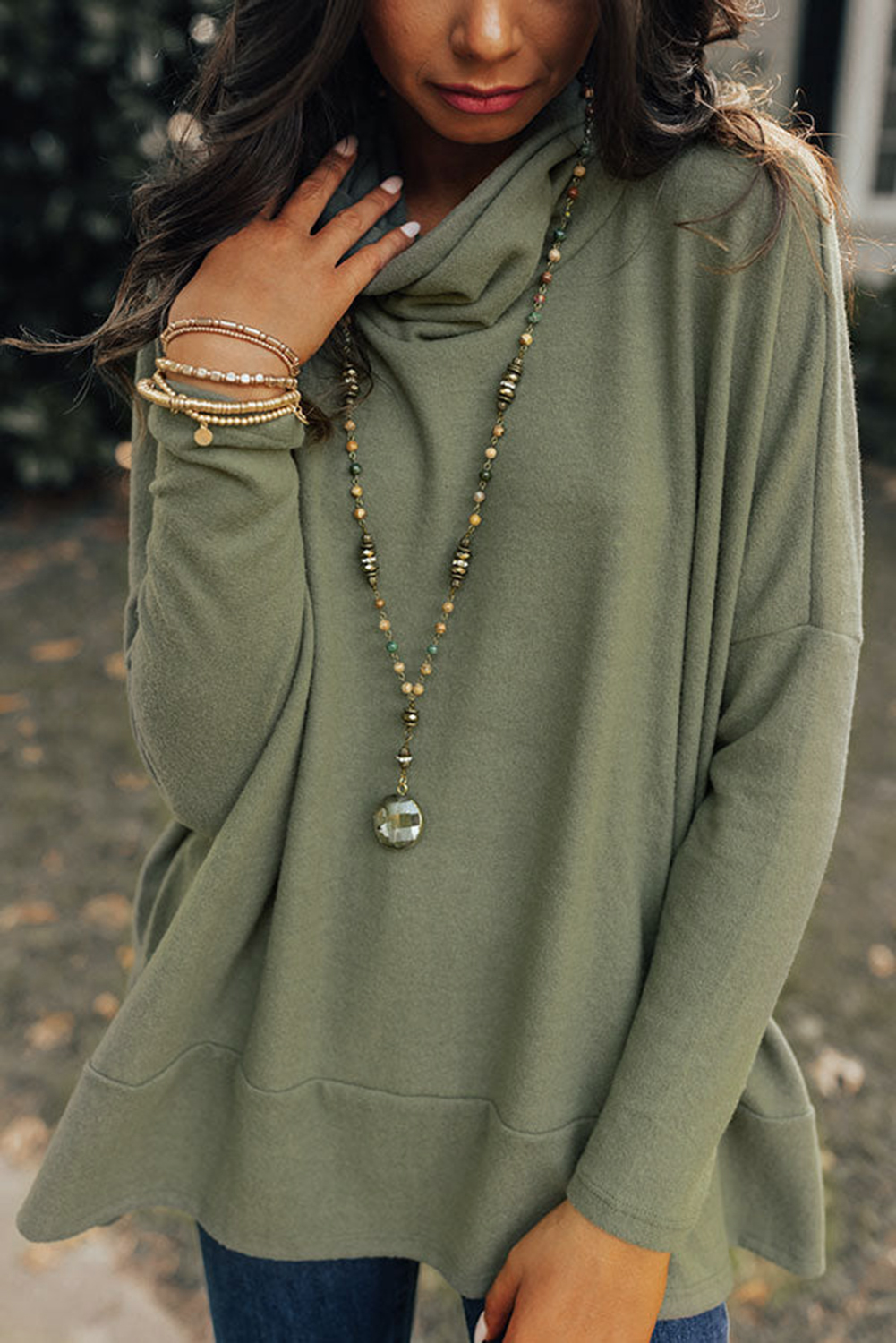Jungle Green Cowl Neck Shift Tunic Top - loveforevers