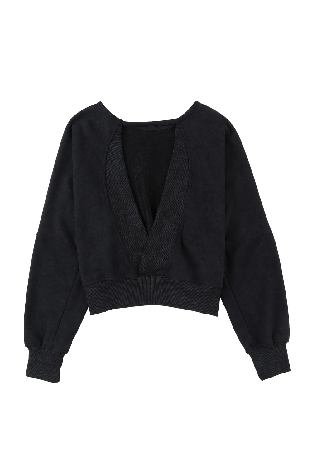 Black Acid Wash V-shape Open Back Sweatshirt - loveforevers