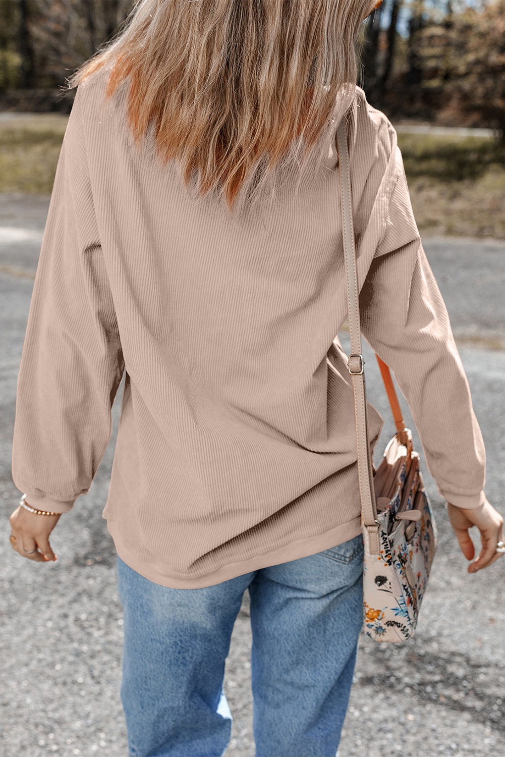 Apricot Twisted Rib Texture Chenille Halloween Pumpkin Patched Drop Shoulder Sweatshirt - loveforevers
