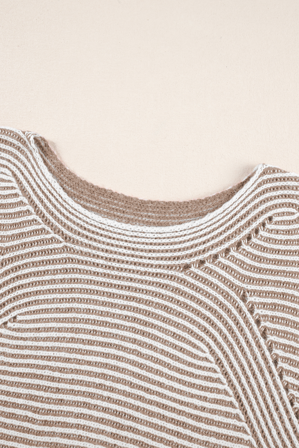 Coffee Striped Print Ribbed Knit Boat Neck Baggy Sweater - loveforevers