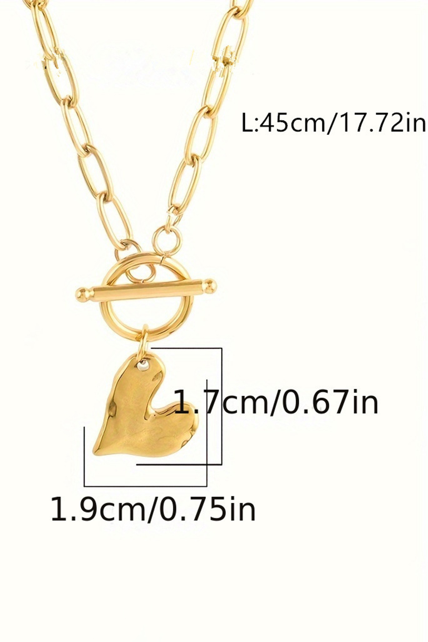 Gold Plated Toggle Heart Charm Paper Clip Chain Necklace - loveforevers