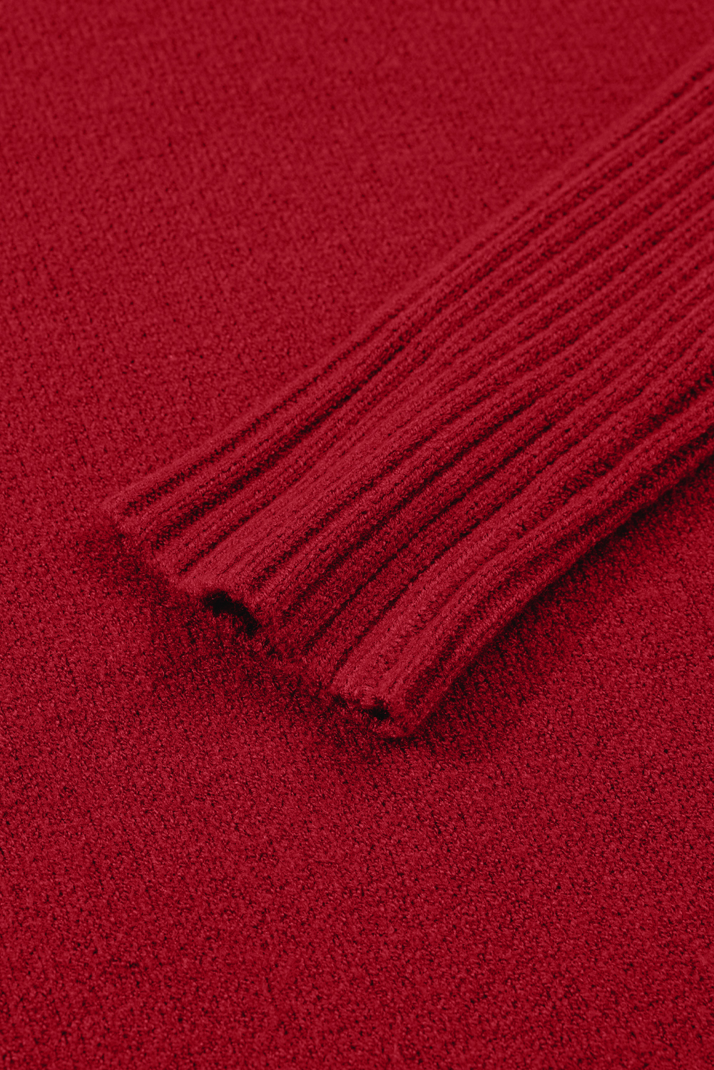 Fiery Red Ribbed High Neck Front Pockets Center Seam Shift Sweater Dress - loveforevers