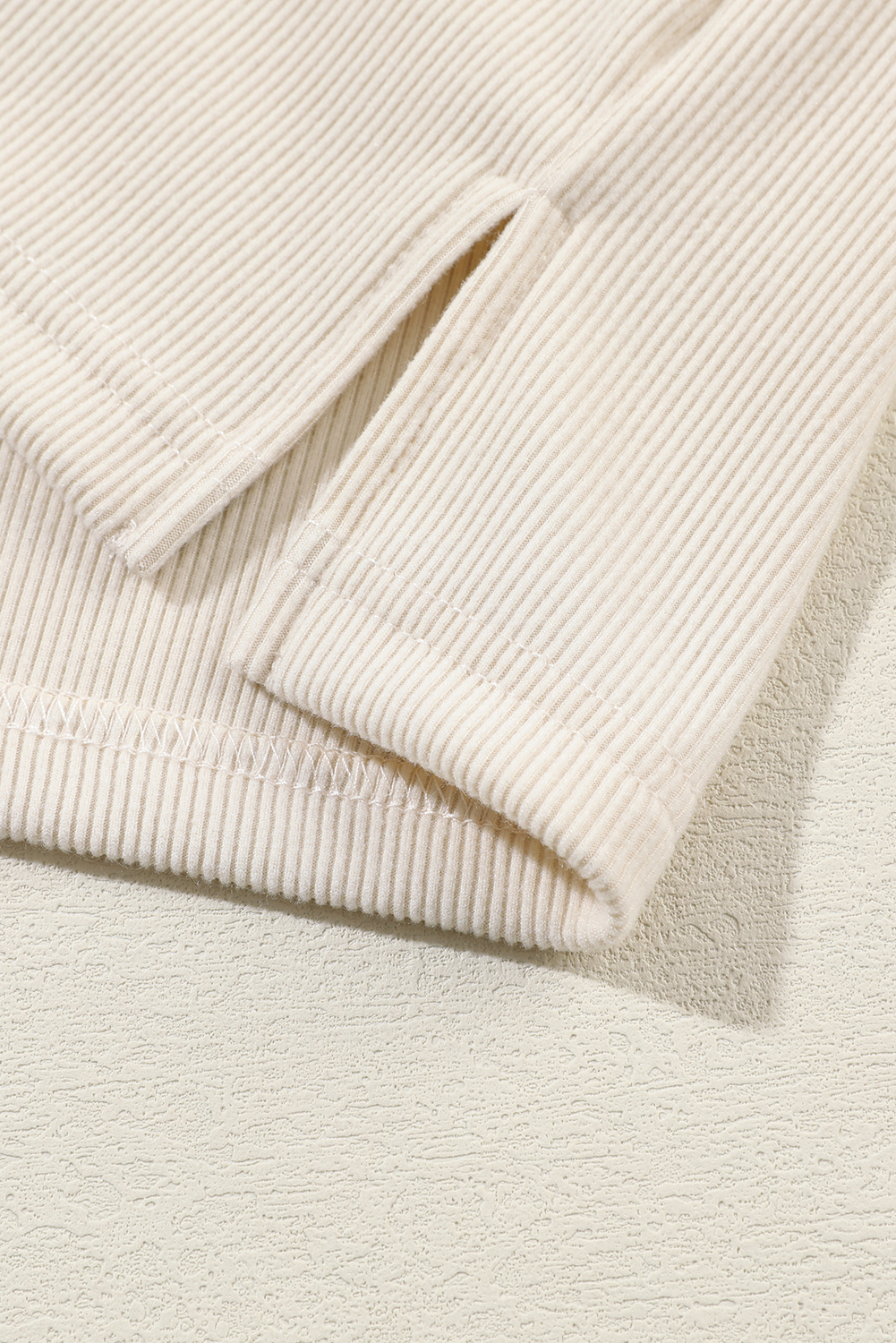 Beige Collared Split Neck Ribbed 2pcs Athleisure Outfit - loveforevers